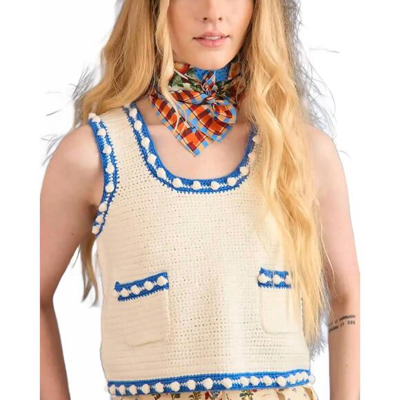 HUNTER BELL Tops - NEW HUNTER BELL clover sweater tank in white blue